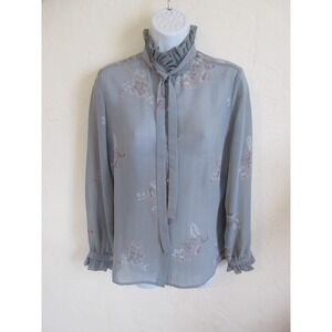 VTG David Matthew Blouse Size 10 Sheer High Neckline Metallic Stripe